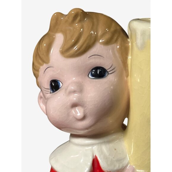 Christmas Ceramic Candle Holder Set of Two Children Caroler Figures - Picture 2 of 14